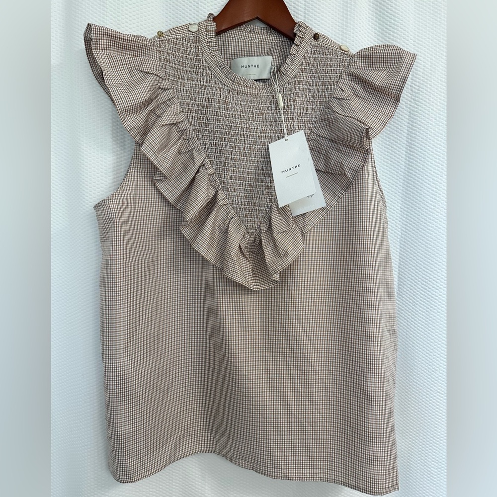 Munthe Blouse Rossi Plaid Smocked Ruffle